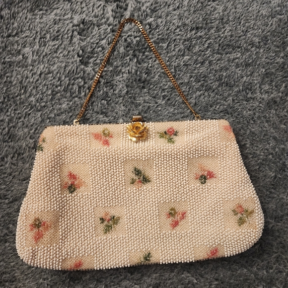 Vintage Floral Beaded Handbag cottagecore grannycore petite bead - Picture 13 of 13